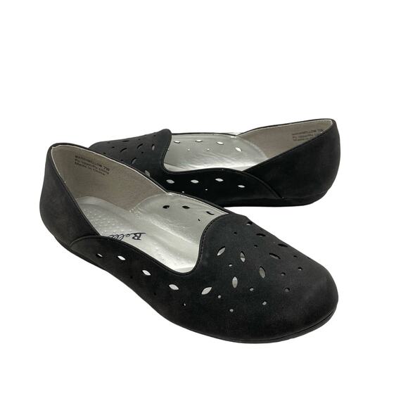 Bellini | WIDE Marshmellow NWOB Black Faux Suede Laser Cut Slip On Ballet Flats - Picture 1 of 10